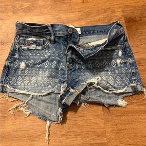 Hollister Women's Patterned Blue Jean Shorts